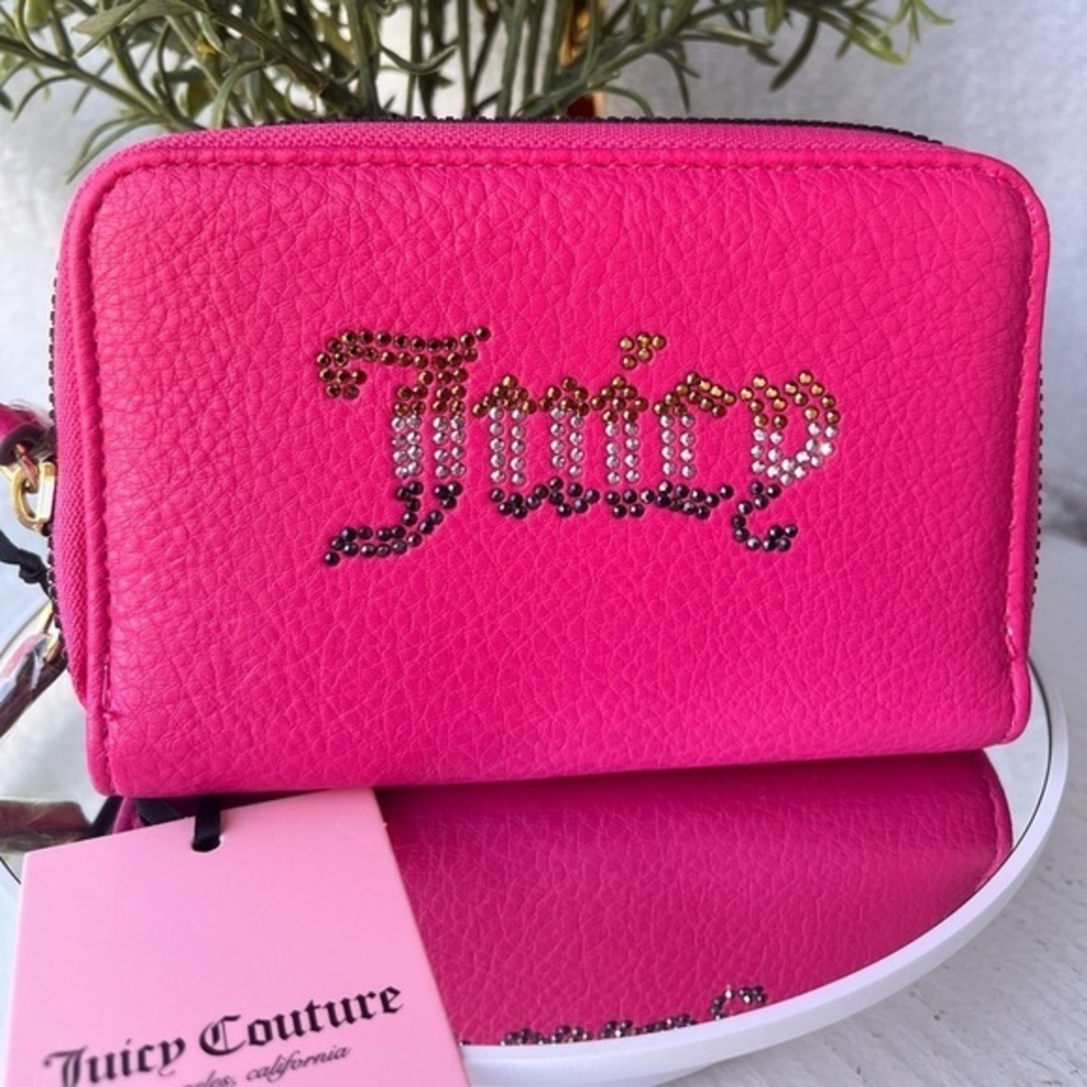 Juicy Couture Pink Rhinestone Logo Wallet Zip Around NWT